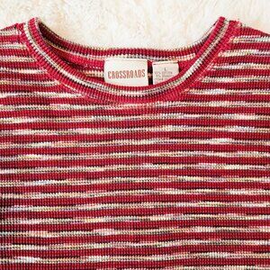 Crossroads Women's Vintage Short-sleeved Knit T-shirt Striped Red Size L